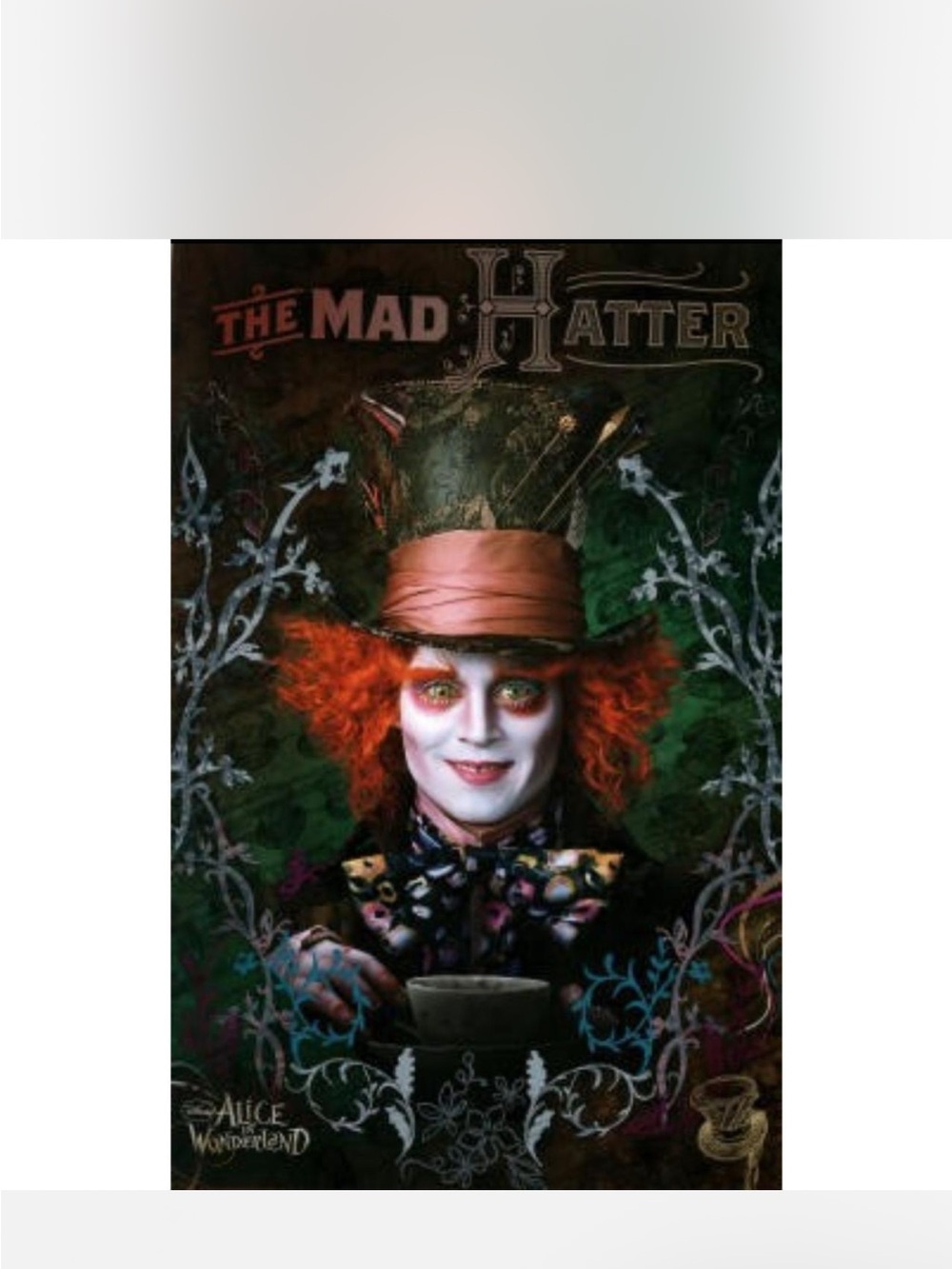 Disney Mad Hatter Wall Art Poster - Red Hair, Green Background